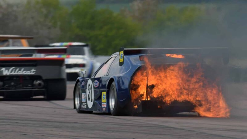 Honda CRX on fire at Thruxton