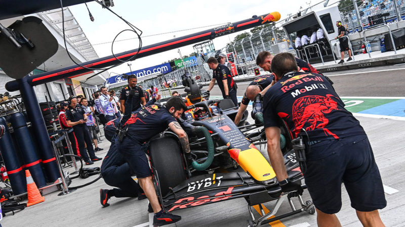Red Bull Racing's Dutch driver Max Verstappen arrives at the pits during the first practice for the Miami Formula One Grand Prix at the Miami International Autodrome in Miami Gardens, Florida, on May 6, 2022. (Photo by Chandan Khanna / AFP) (Photo by CHANDAN KHANNA/AFP via Getty Images)