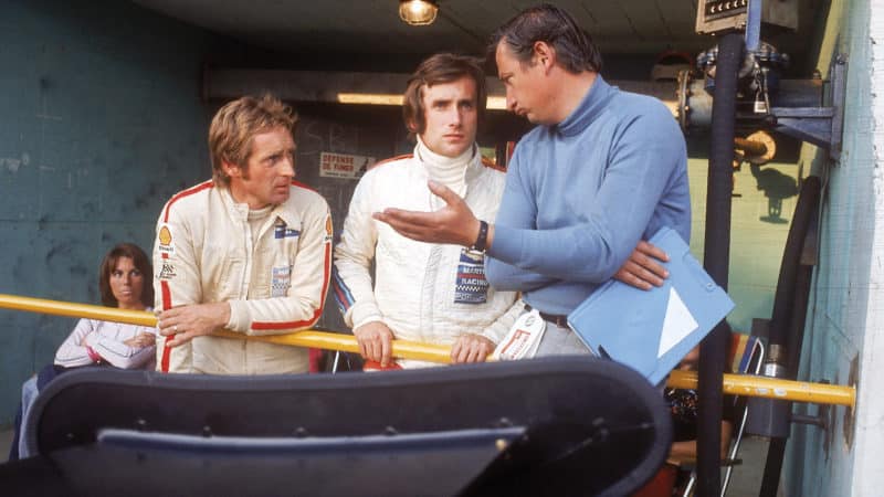 Manfred Schurti and Halmuth Koinigg with Norbert Singer at Le Mans in 1974