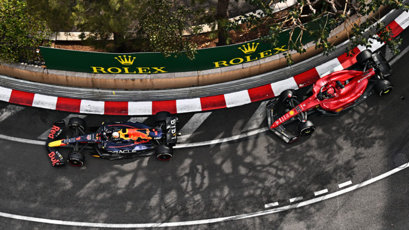 Max Verstappen ahead of Charles Leclerc in the 2022 Monaco Grand Prix