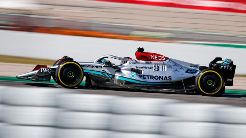 Mercedes of George Russell in practice for the 2022 Spanish Grand Prix