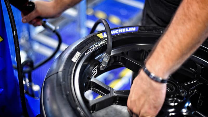 Michelin MotoGP tyre being inflated