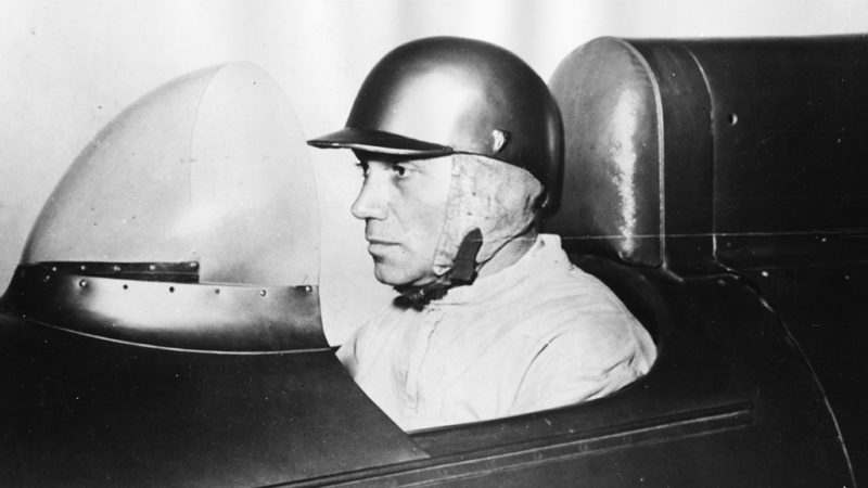Italian racing driver Piero Taruffi at the wheel of his car prior to his latest world record attempt, March 19th 1951. (Photo by Keystone/Hulton Archive/Getty Images)
