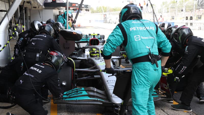 Pitstop for Lewis Hamilton in the 2022 Spanish Grand Prix