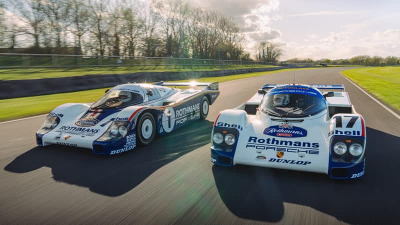Porsche 956 and 962 on track at Goodwood