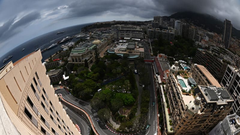 Rain clouds loom over the Monaco Grand Prix circuit in 2022
