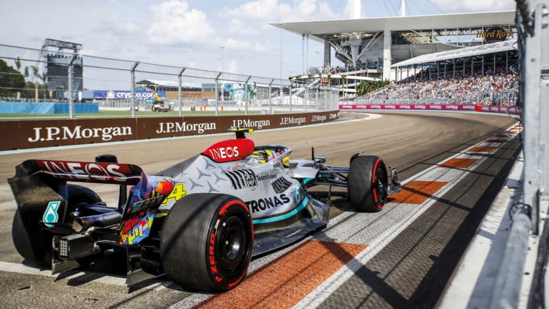 Rear view of Mercedes W13 at the 2022 Miami Grand Prix