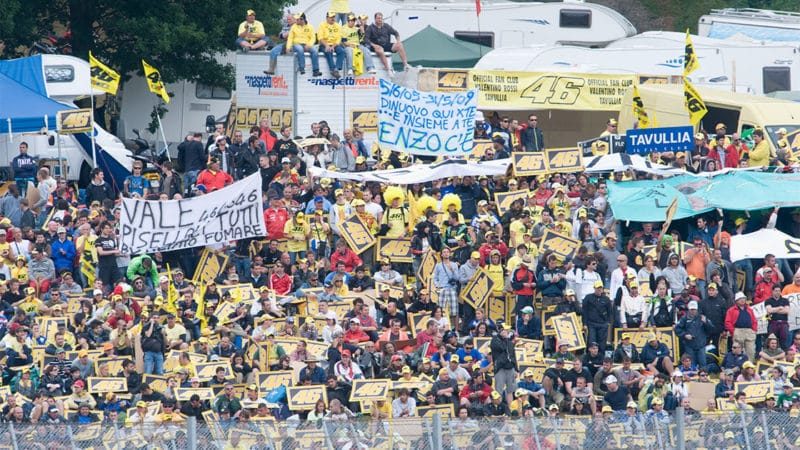 FLORENCE, ITALY - MAY 31: The photo shows the fans of Valentino Rossi of Italy and Fiat Yamaha Team during MotoGp race in Mugello circuit on May 31, 2009 in Florence, Italy. (Photo by Mirco Lazzari/Getty Images)