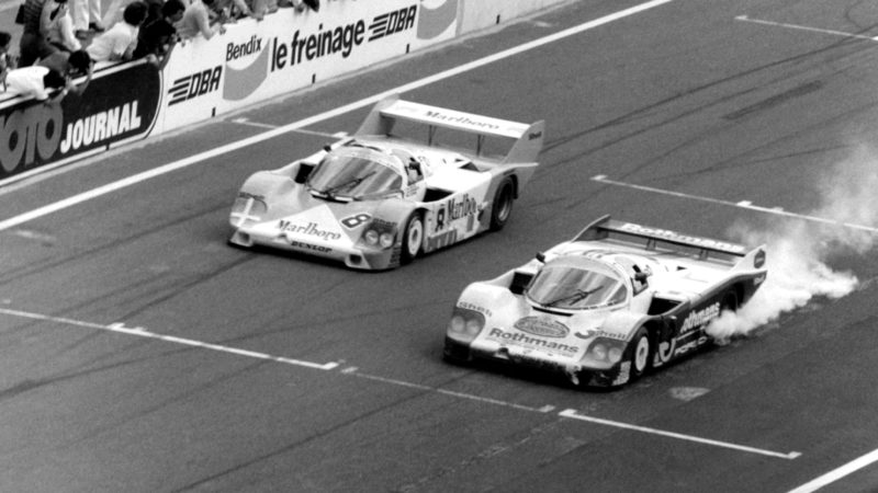 Steam comes from Porsche 956 as it overheats at Le Mans in 1983