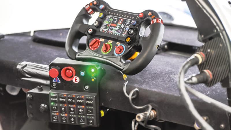 Steering wheel and intstrument panel of the Mission H24 hydrogen racing car