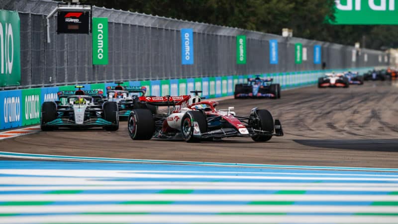 Valtteri Bottas ahead of Lewis Hamilton in the 2022 Miami Grand Prix
