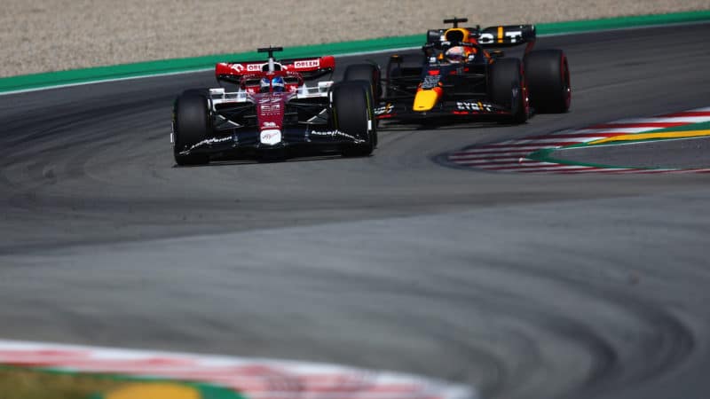 Valtteri Bottas ahead of MAx Verstappen in the 2022 Spanish Grand Prix