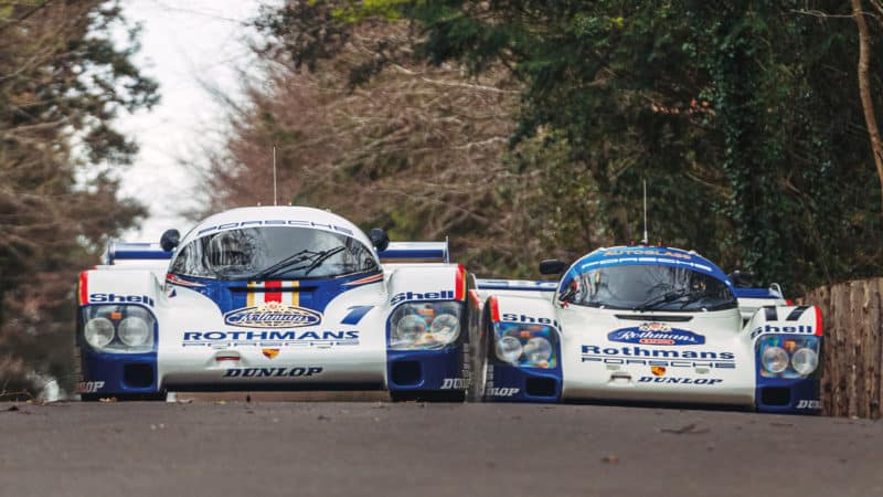 Front view of Porsche 956 and 962 at Goodwood