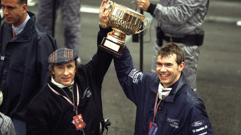 The Stewarts celebrate at Monaco in 1997