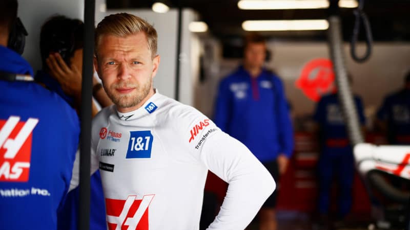 Haas F1 driver Kevin Magnussen watching on in the pits at the 2022 Canadian GP