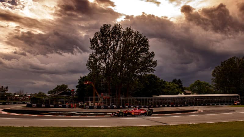 Charles Leclerc driving for Ferrari at 2022 Canadian GP