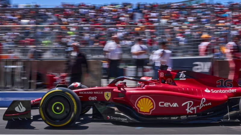Charles Leclerc driving for Ferrari at 2022 Canadian GP
