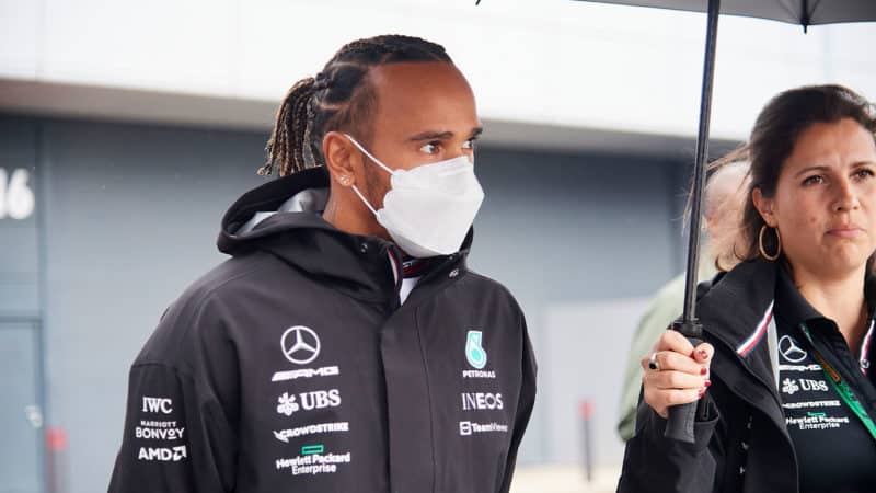 Lewis Hamilton of Great Britain and Mercedes AMG Petronas during previews ahead of the F1 Grand Prix of Great Britain at Silverstone on June 30, 2022 in Northampton, United Kingdom. (Photo by Jose Breton/Pics Action/NurPhoto via Getty Images)