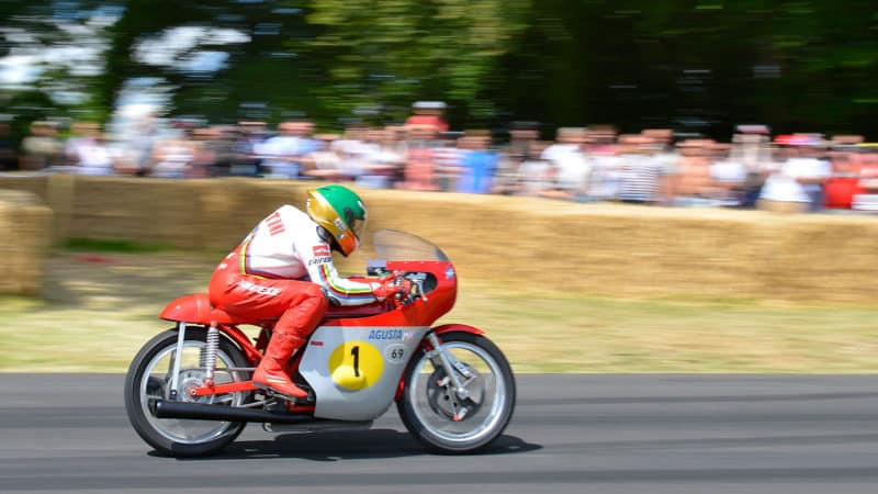 Ago parades his MV Agusta 500 at the Goodwood Festival of Speed