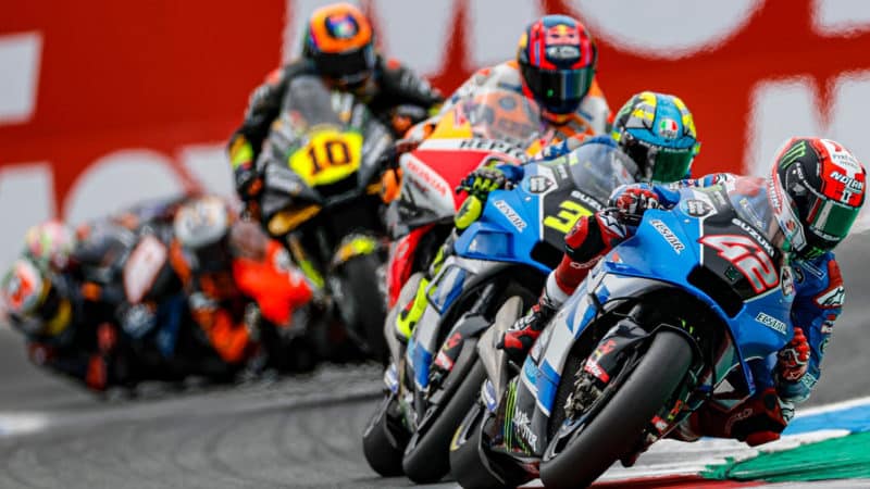 Alex Rins leads Joan Mir in the 2022 MotoGP Assen TT