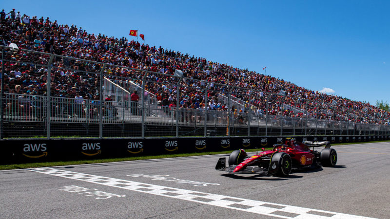 Carlos Sainz crosses the finish line at the 2022 Canadian Grand Prix