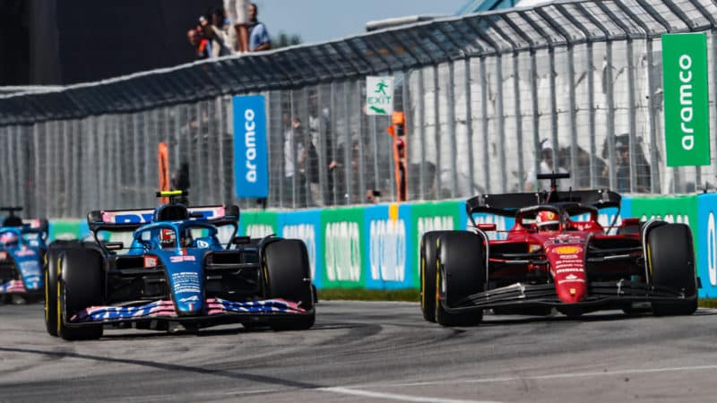 Charles Leclerc overtakes Esteban Ocon in the 2022 Canadian Grand Prix