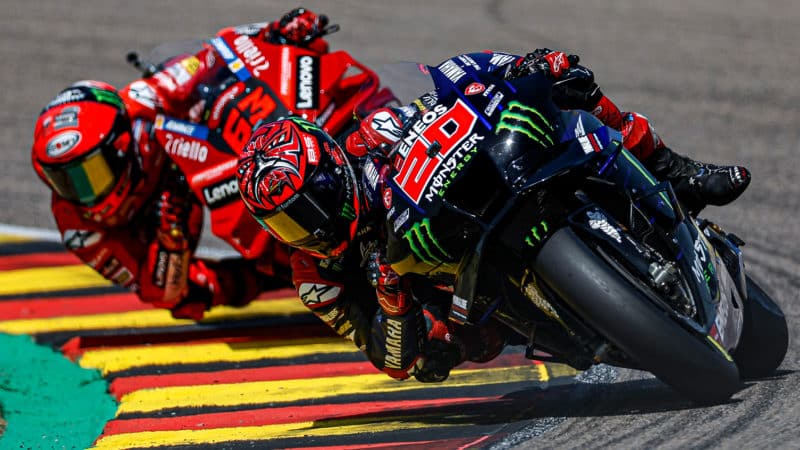 Fabio Quartararo leads Pecco Bagnaia in the 2022 MotoGP German GP