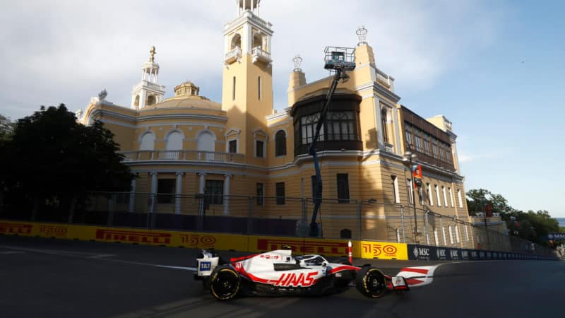 Haas of Mick Schumacher in practice for the 2022 Azerbaijan Grand Prix