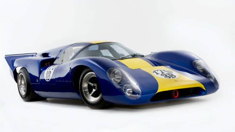 Lola T70 in blue with yellow stripe
