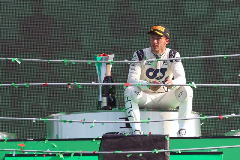 Pierre Gasly sits on the Monza podium