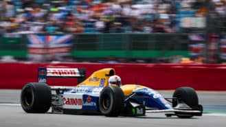 Vettel drives his Mansell Williams FW14B at British GP with green fuel