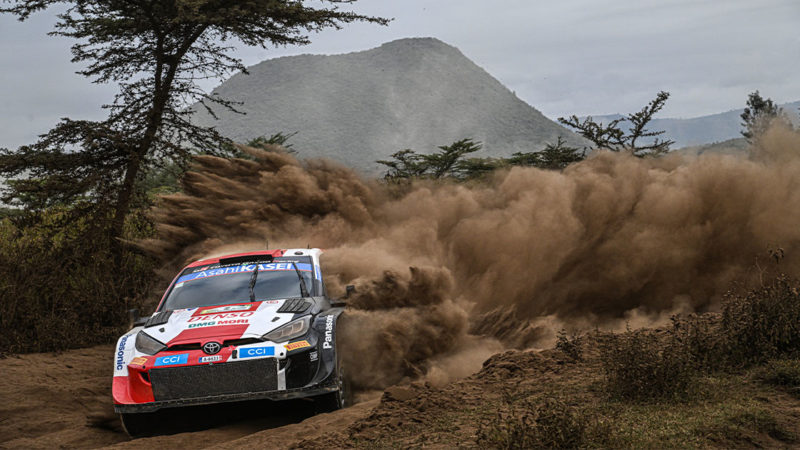NAIVASHA, KENYA - JUNE 26: Kalle Rovanpera of Finland and Jonne Halttunen of Finland are competing with their Toyota Gazoo Racing WRT Toyota GR Yaris Rally1 during Day 5 of the FIA World Rally Championship Kenya on June 26, 2022 in Naivasha, Kenya. (Photo by Massimo Bettiol/Getty Images)