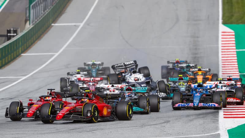 Lewis Hamilton and Pierre Gssly collide at the start of the 2022 Austrian GP