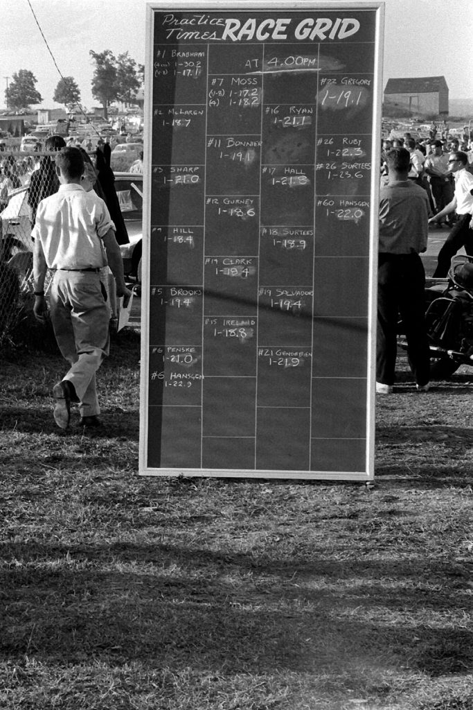 A blackboard used to display practice times for the 1961 United States GP