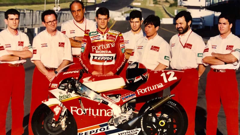 Carlos Checa with Ramon Forcada and Team Pons crew