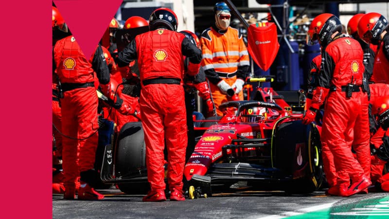 Carlos-Sainz-in-the-Ferrari-pits-at-the-2022-French-GP