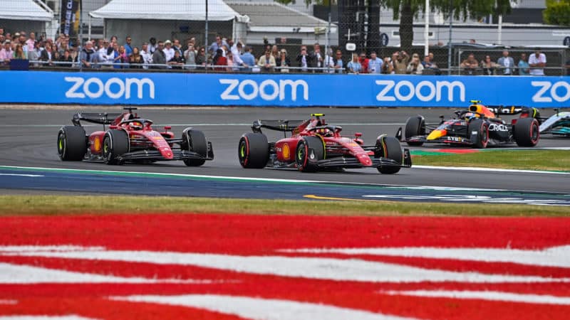 Carlos Sainz ahead of Charles Leclerc in the 2022 British Grand Prix