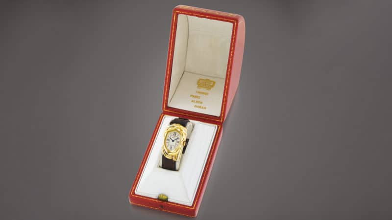 Cartier Cheich watch won by Gaston Rahier in red presentation box