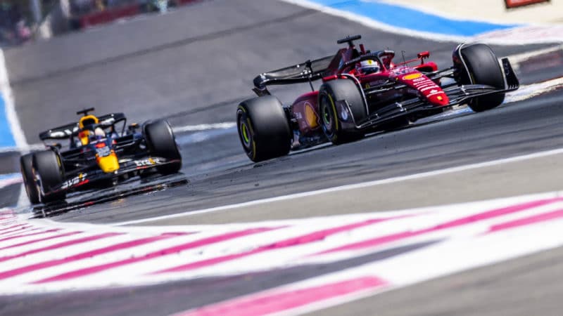 Charles Leclerc and Max Verstappen in the 2022 French Grand Prix