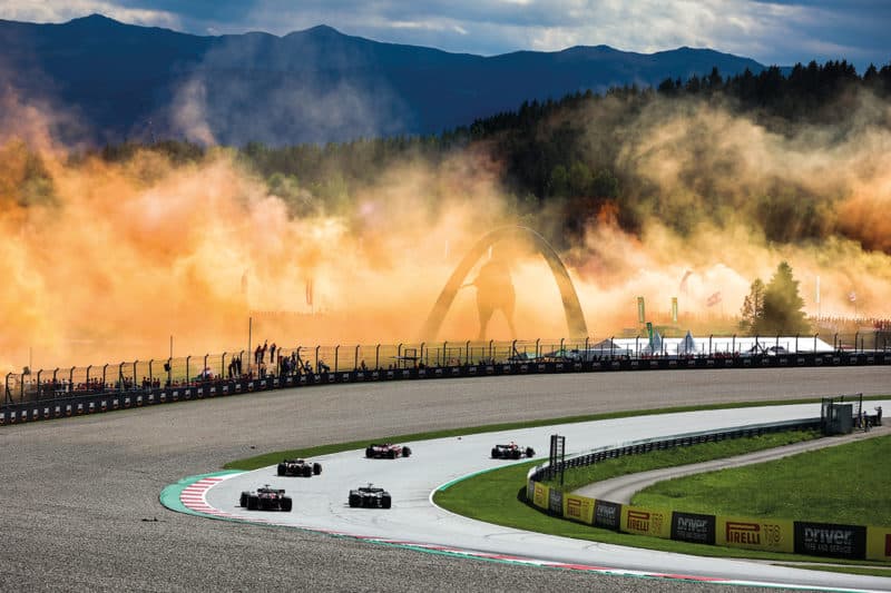 Orange smoke from Max Verstappen fans at the Red Bull Ring