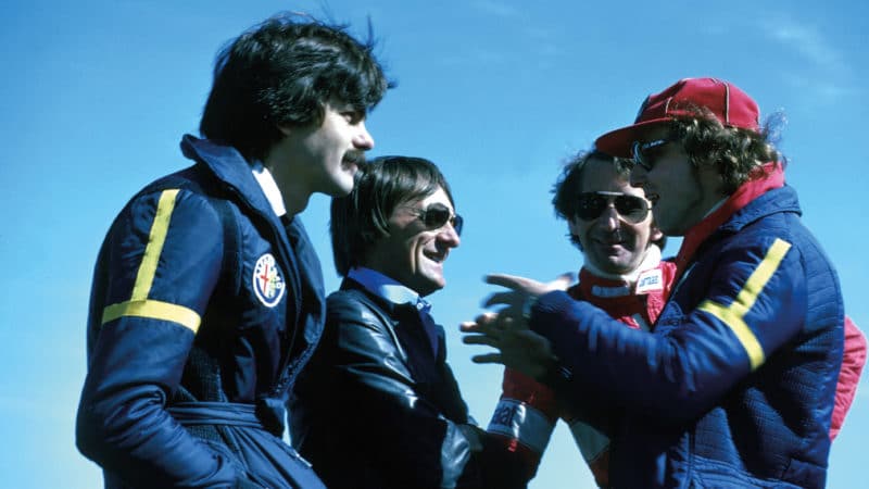 Gordon Murray Bernie Ecclestone Niki Lauda and John Watson in 1978
