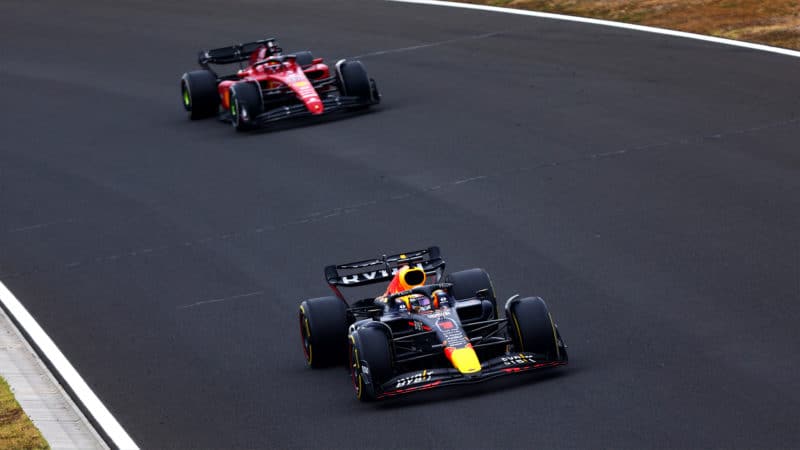 Max Verstappen ahead of Charles Leclerc in the 2022 Hungarian Grand Prix