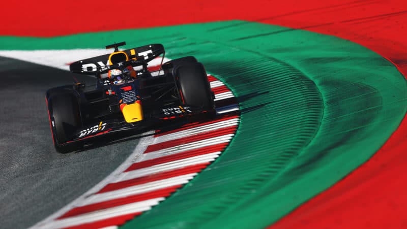 Max Verstappen cornering in 2022 Austrian GP qualifying