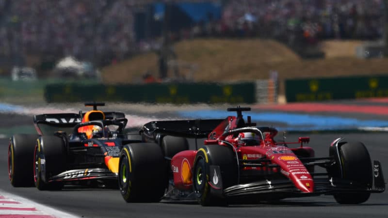 Max Verstappen follows Charles Leclerc closely in the 2022 French Grand Prix