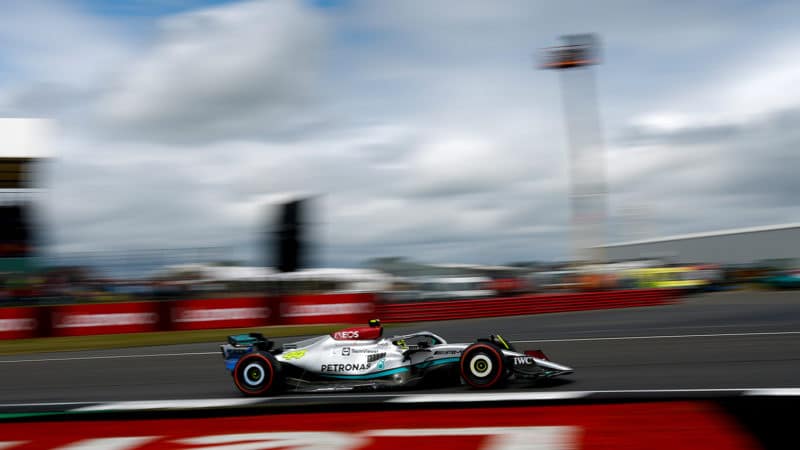 Mercedes of Lewis Hamilton at Silverstone ahead of the 2022 british Grand Prix