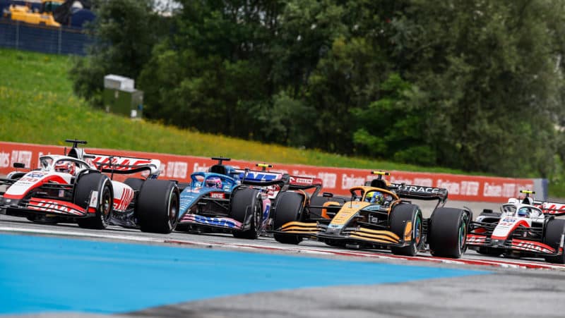 Midfield battle between five cars in the 2022 Austrian Grand Prix