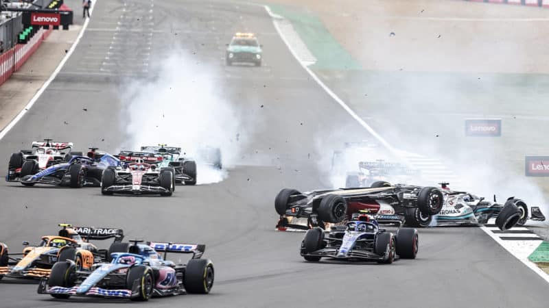 Multiple crashes at the start of the 2022 British Grand Prix
