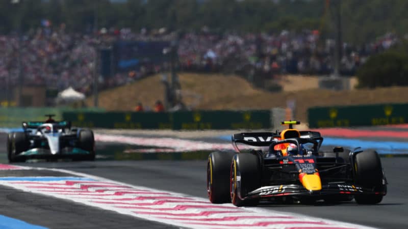 Sergio Perez leads George Russell in the 2022 French Grand Prix