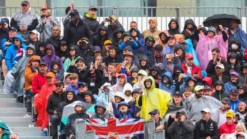 Silverstone crowd in the rain at the 2022 British Grand Prix