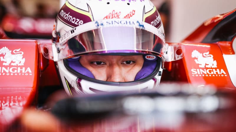 2022-Alfa-Romeo-driver-Zhou-Guanyu-in-his-car-at-the-Hungarian-GP
